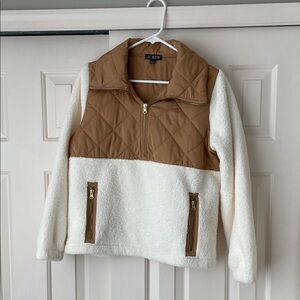 J. Crew Tan and Cream Quilted Fleece Pullover